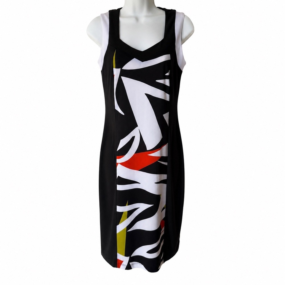 Bali‎ Womens Abstract Geometric Colorblock Sheath Dress Black Red Chartreuse S